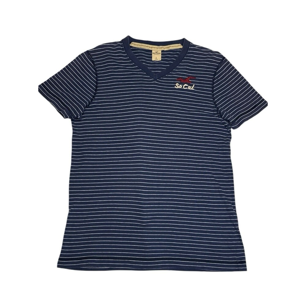 Holister‎ Men’s So Cal Navy Stripes V-Neck T-shirt Large Hipster Streetwear